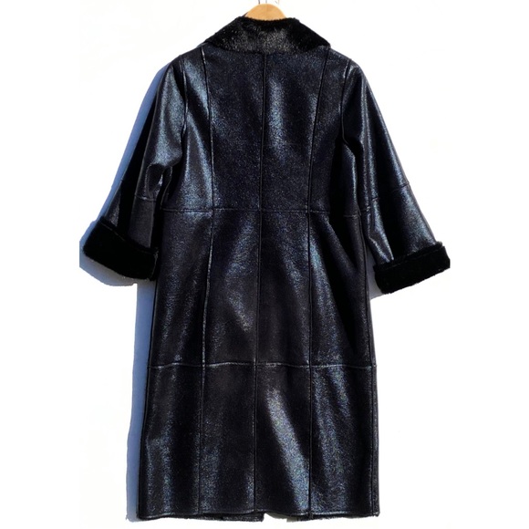 ANTHROPOLOGIE STAND STUDIO Nino Black Faux Leather Fur Lined Snap Front Coat - Picture 7 of 16